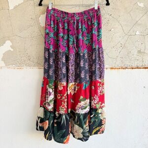 Boho Maxi Skirt Floral Patchwork Colorful Tiered Bohemian Festival Womens M